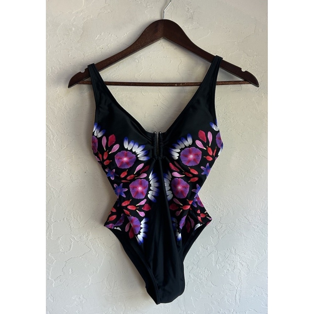 Desigual Nassau One Piece Swimsuit S Black Floral Luxury Resortwear Beach Swim - Picture 3 of 7